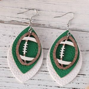Vintage Football Team Color Scheme Leather & Wooden Mosaic Pendant Earrings